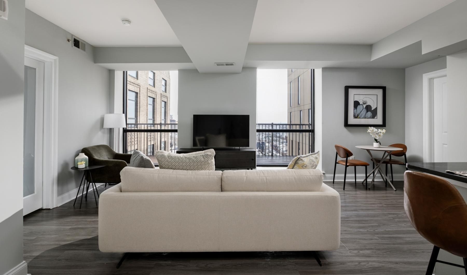 a living room with a couch and a tv
