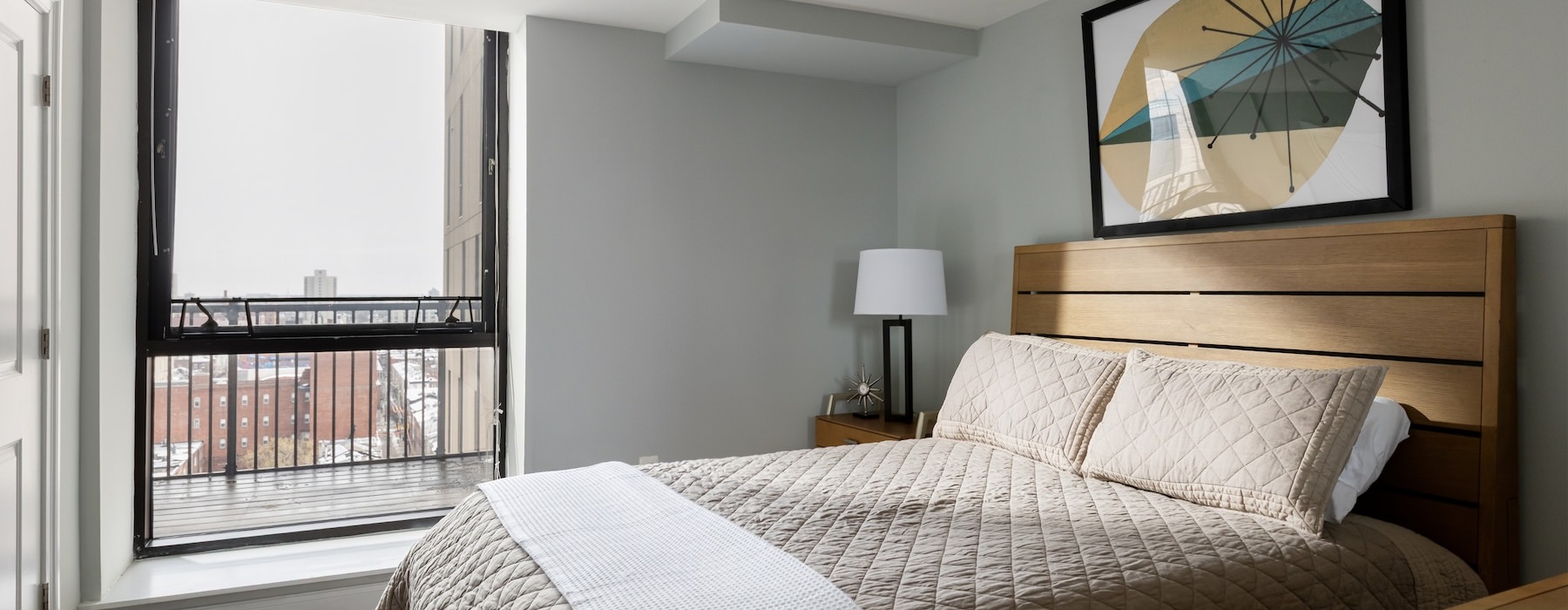 a bedroom with a large bed